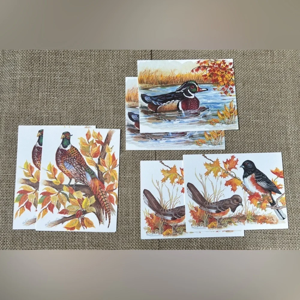 Vintage John Cornacchio Autumn Birds Blank Note Card Set Rustic Nature Botanical